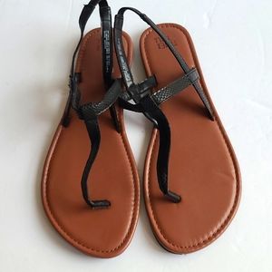 TIME&TRU 9 Black brown snake skin print slip on flip flop elastic back strap